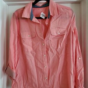 Salmon Button up long sleeve blouse